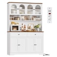 thumbnail image 6 of Hiphuta 71" Tall Pantry Cabinet with Arched Glass Doors, 47" Wide Kitchen Storage Cabinet with Microwave Stand & Charging Station, Hutch Cupboard for Kitchen Dining Room, White, 6 of 7