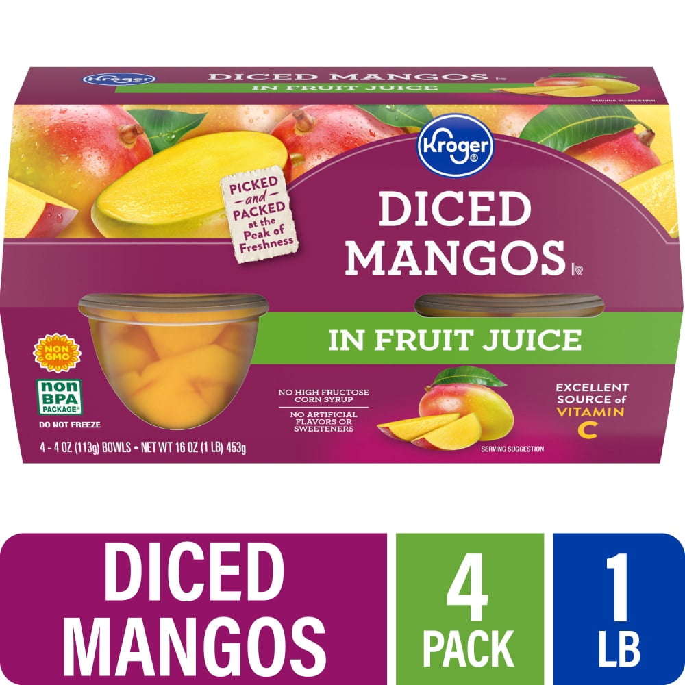 Kroger Diced Mango Cups in 100% Juice 4 ct / 4 oz - 3 Pack