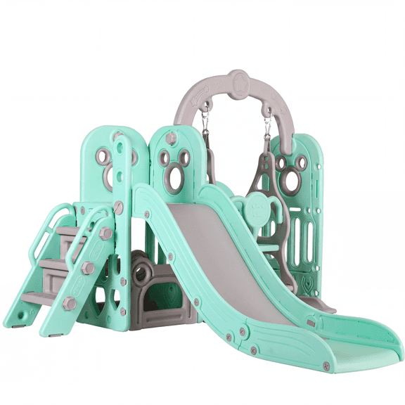 Pirecart 5 in 1 Toddler Swing and Slide Set, Indoor Outdoor Kids Playing Climber Sliding Playset with Extra Long Slide, Gift for Age 3 , Green