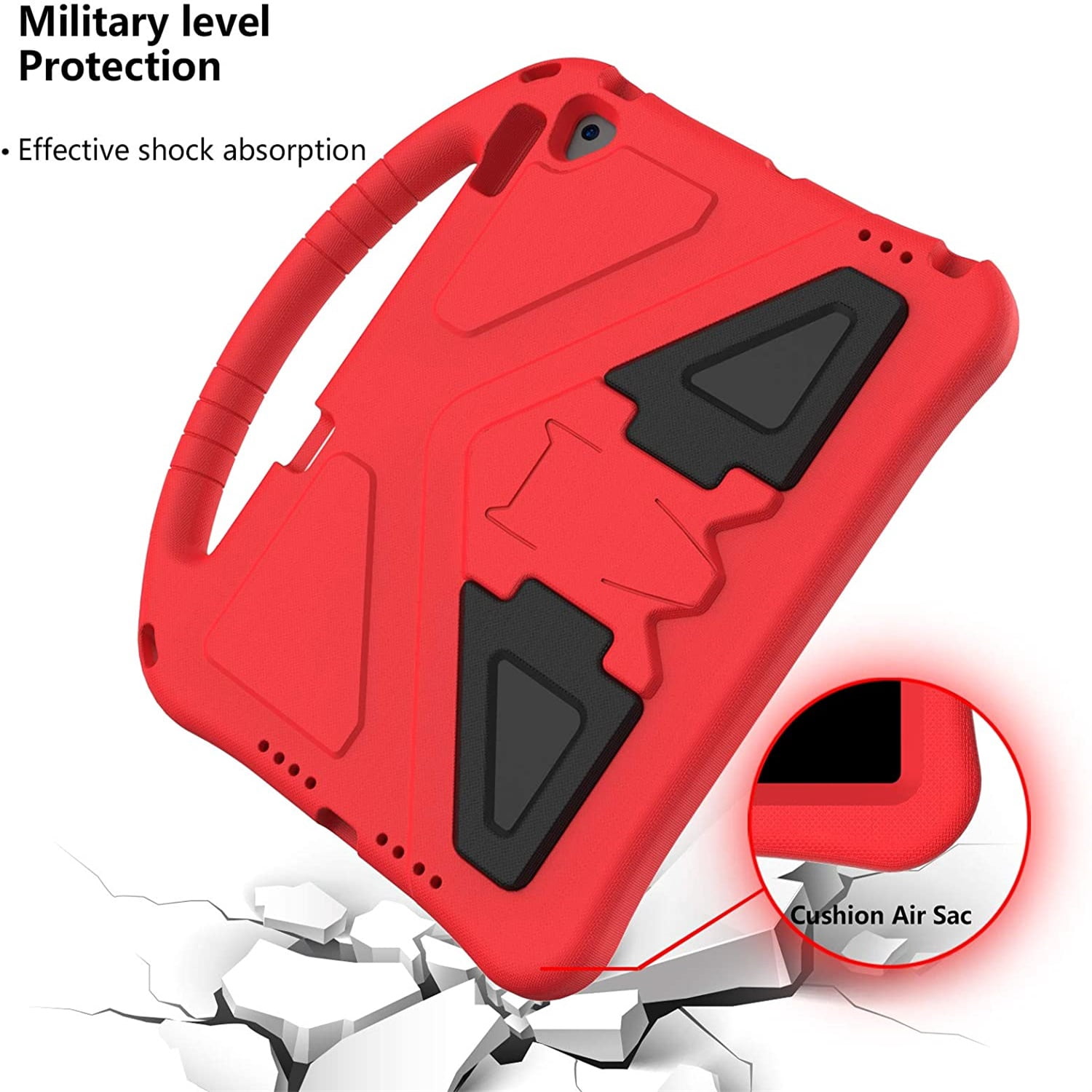 Allytechgroup Kids Case for iPad 9th/8th/7th Generation iPad 10.2 inch 2021/2020/2019 with Kickstand/Handle Stand/Pencil Holder [1x Screen Protector] Shockproof Cover for Boy Girl Children, Red