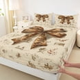thumbnail image 3 of Homewish Retro Brown Bowtie Twin Sheet Sets,Vintage Bow Ribbon Twin Fitted Sheet,Country Flower Floral Flat Sheet For Girls Kids,Ultra Soft Home Decor,3pcs, 3 of 7