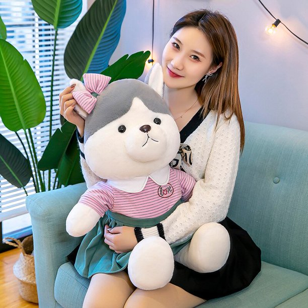 Cute Couple Husky Plush Toy / Puppy Doll In Skirt / Pillow / Children's Birthday Gift / Home / Car Decoration zhangmengya LED