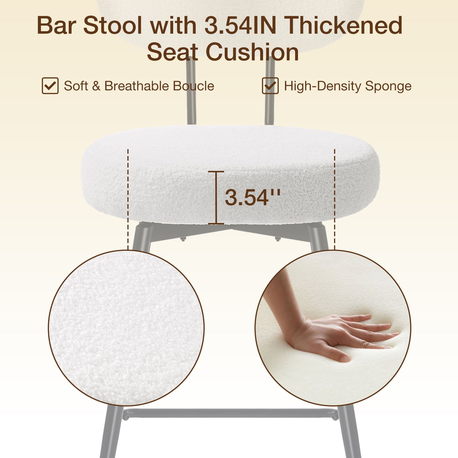 Hommpa 26" Swivel Bar Stools Set of 2 with Back Upholstered Counter Height Modern Boucle Bar Chairs with Metal Frame & Footrest 360° Swivel Dining Pub Chairs for Kitchen Island
