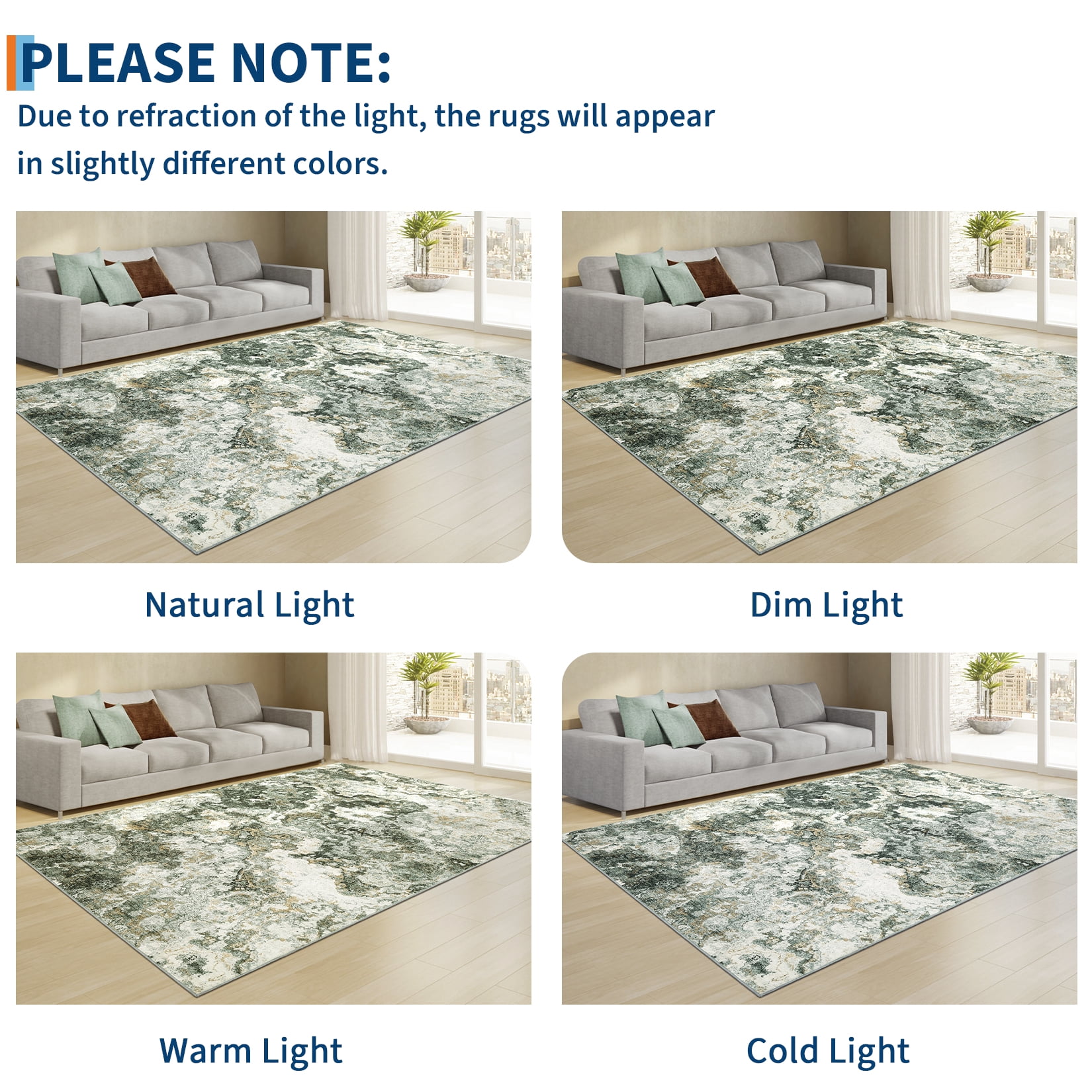 GlowSol 9'x12' Large Area Rug Modern Abstract Living Room Rug Washable Soft Foldable Rug for Living Room, Bedroom, Green