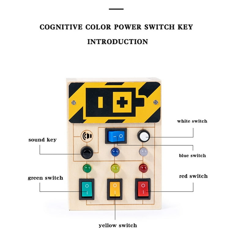 Disrerk LED Light Switch Busy Board Montessori Toy Button Busy Board Kids Wooden Control Panel Kids Toy Activity Sensory Board Fidget Toy for Toddlers