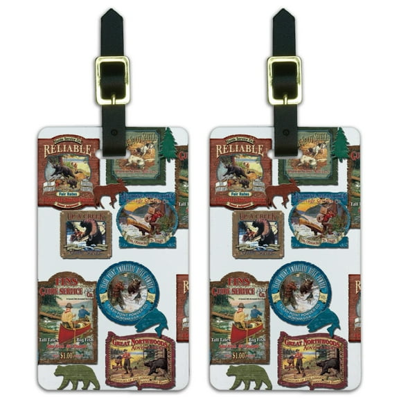 Funny Western Rustic Lodge Signs Luggage ID Tags Suitcase Carry-On Cards - Set of 2