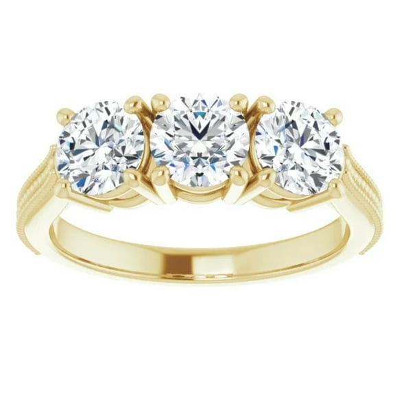 Pompeii 1 1/2 Ct Three Stone Lab Grown Diamond Engagement Anniversary Ring Yellow Gold