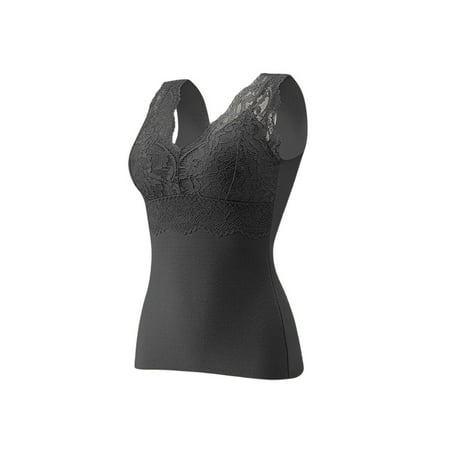 

ADVEN Thermal Underwear with Bra Autumn Sexy Lace Warm-keeping Slimming Top Thickened Clothes Accessory Home Bedroom Outdoor Black XL