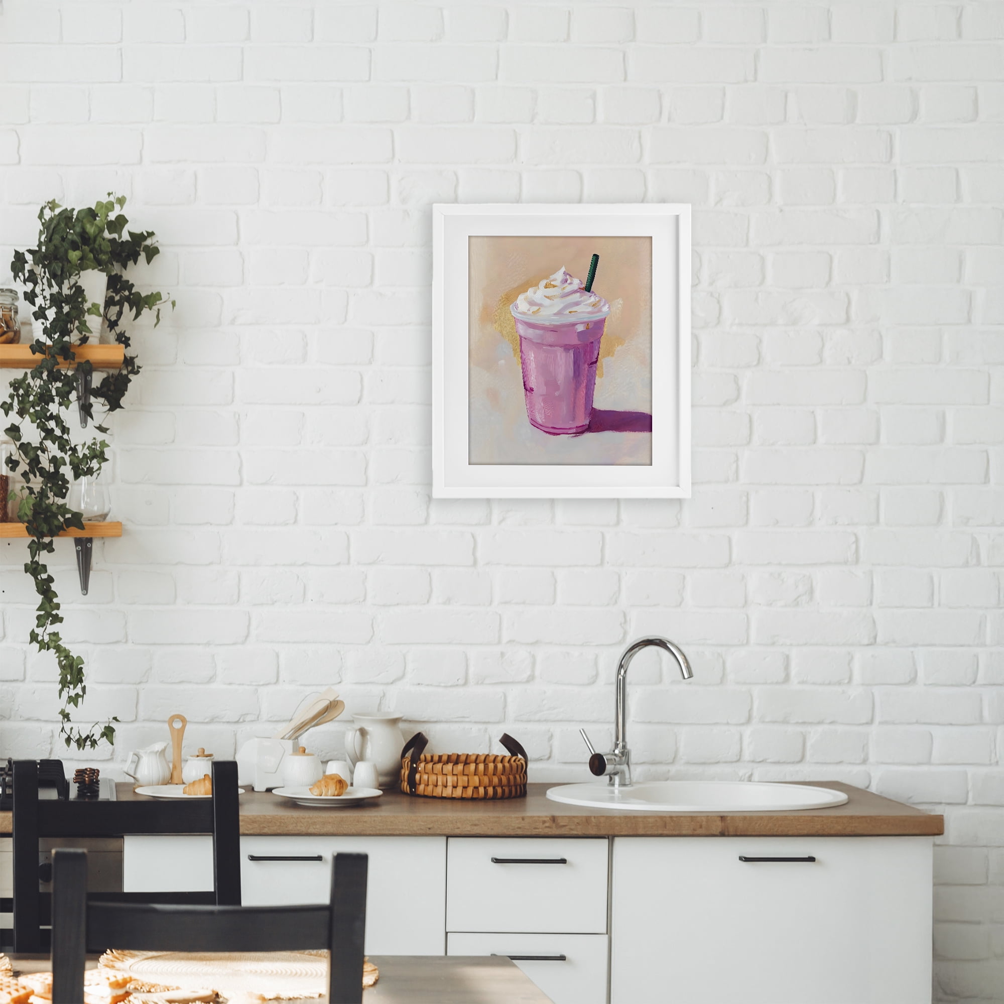 Stupell Industries Pink Strawberry Shake White Framed Print Under Glass, design by The Prints Vibe