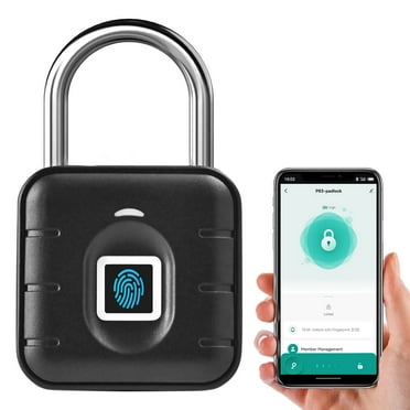 Waterproof Fingerprint Padlock - Keyless Smart Bluetooth Black Lock with App Control, Fingerprint Lock for Door, Locker Lock, Smart Gate Padlock for Outdoor Fence Gate Pool Shed Gym （20 fingerprints）