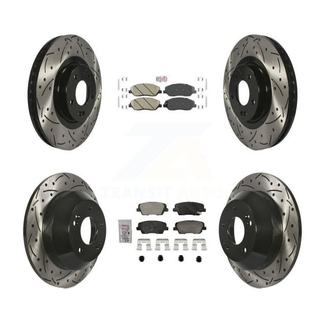 Transit Auto Front Rear Ceramic Pads and Coated Drilled Slotted Disc Brake Rotors Kit for Car 2013-2016 Hyundai Santa Fe XL 3.3L KDA-102886