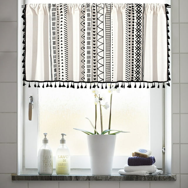 Dvkptbk Valance Curtains for Kitchen - Window Light Blocking Short Rod Pocket Curtain Panels for Small Window Bathroom Basement Home Decor