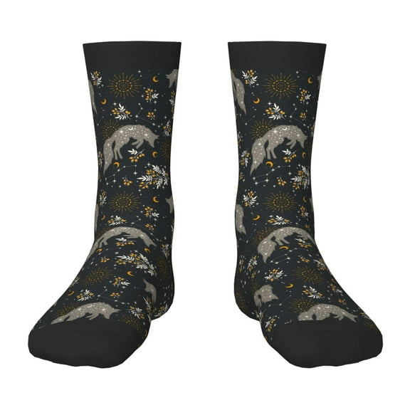 Naloa Vintage Moon with Plants and Fox Kids Socks Unisex Kids and Toddlers' Crew Socks, ,1 Pairs