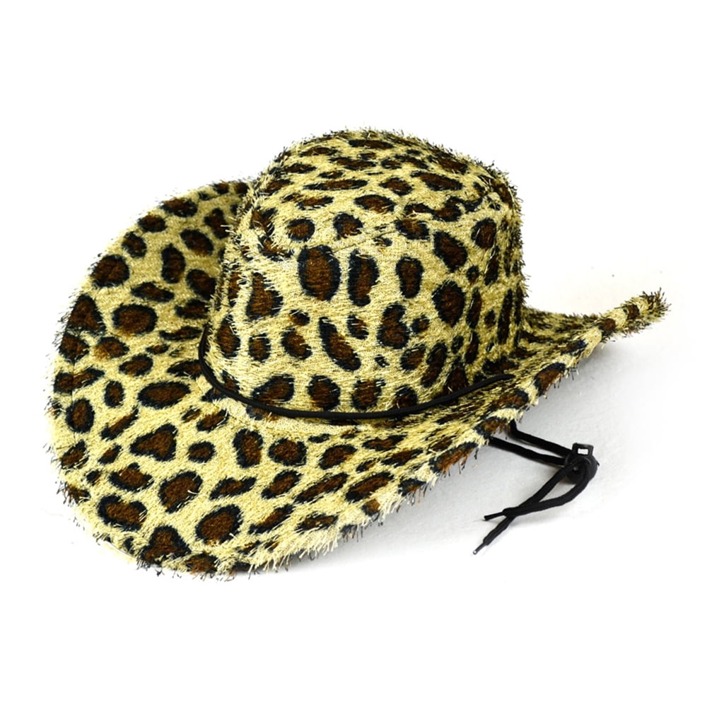 Furry Leopard Print Cowboy Hat