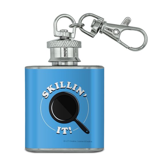 Skillin' It Killing Skillet Cooking Funny Humor Stainless Steel 1oz Mini Flask Key Chain