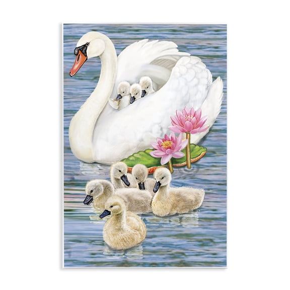 Stupell Industries Swan Family & Lotus Flowers Animals Painting Unframed Art Print Wall Art, 10 x 15