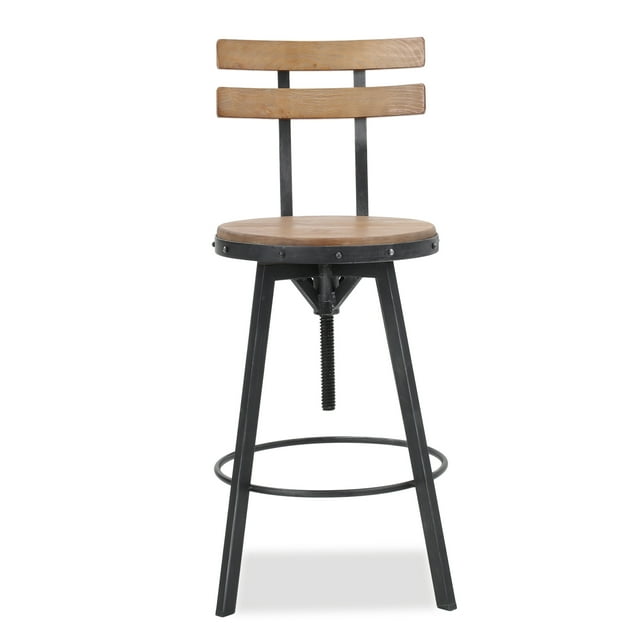 Reggie Adjustable Swivel Fir Wood and Iron Bar Stool, Anique Finish ...