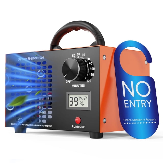 Ozone Generator - 60000 mg/h Ozone Generator for Large Spaces up to 5000 Sq.Ft, Air Purifier with Temp & Humidity Display, 120-Mi