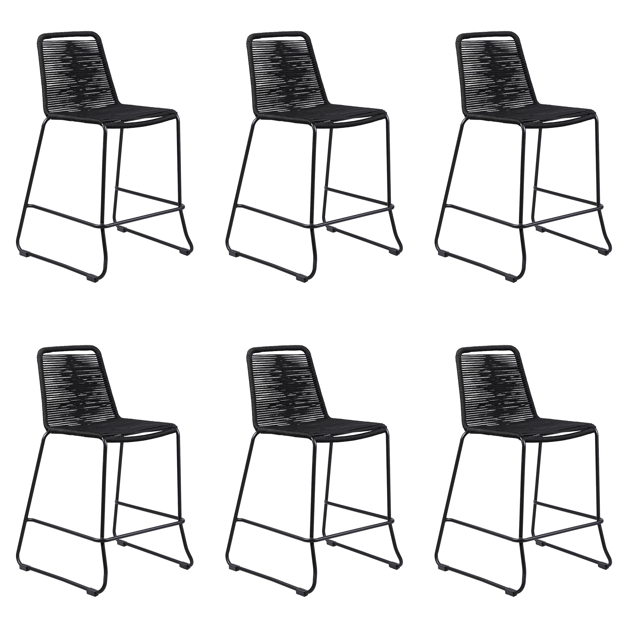 Shasta 30" Outdoor Metal and Black Rope Stackable Barstool - Set of 6