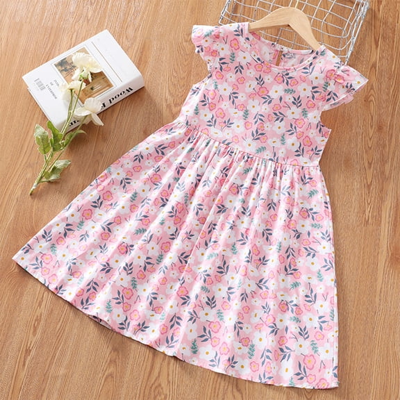 HOMADLES Girls Floral Dress Crewneck Flower Printed Sleeveless Summer Dresses Summer Sundresses Pink Size 3T
