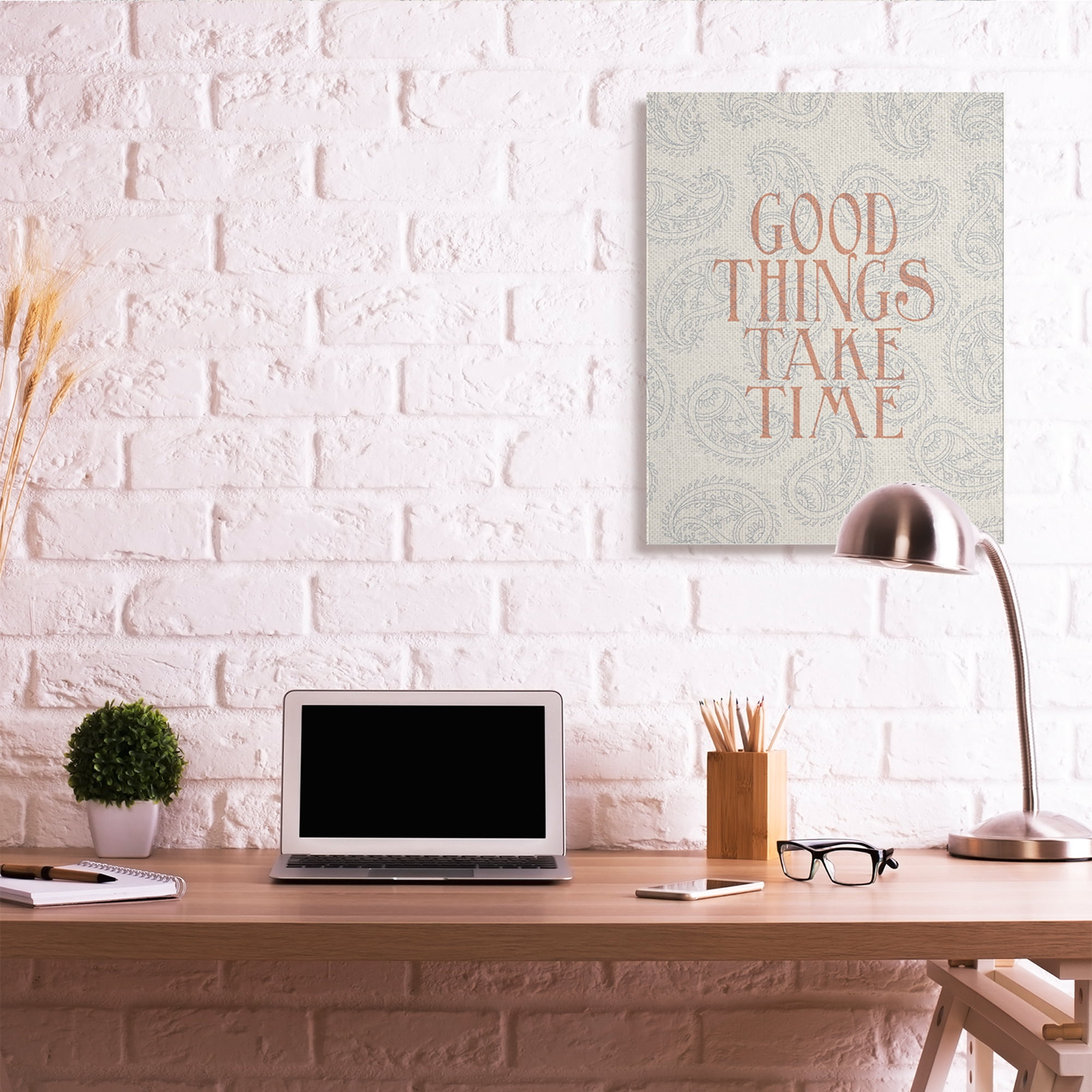 Stupell Industries Good Things Take Time Phrase Soft Paisley Pattern Canvas Wall Art, 30 x 40, Design by Daphne Polselli