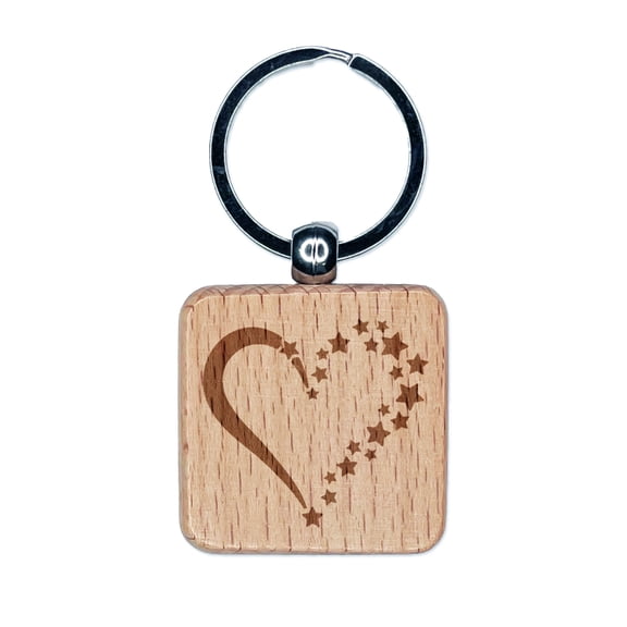 Stars Forming Heart Square Keychain Charm Tag - Engraved Wood