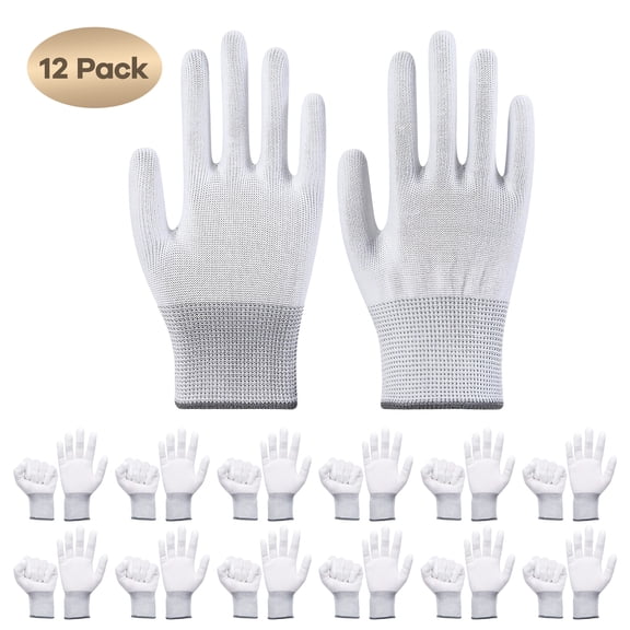 TELOLY 12 Pairs Work Gloves,Nylon White Gloves,Thickened Mens Work Gloves,Gardening Gloves for Gardening,Trash Disposal & Car Maintenance