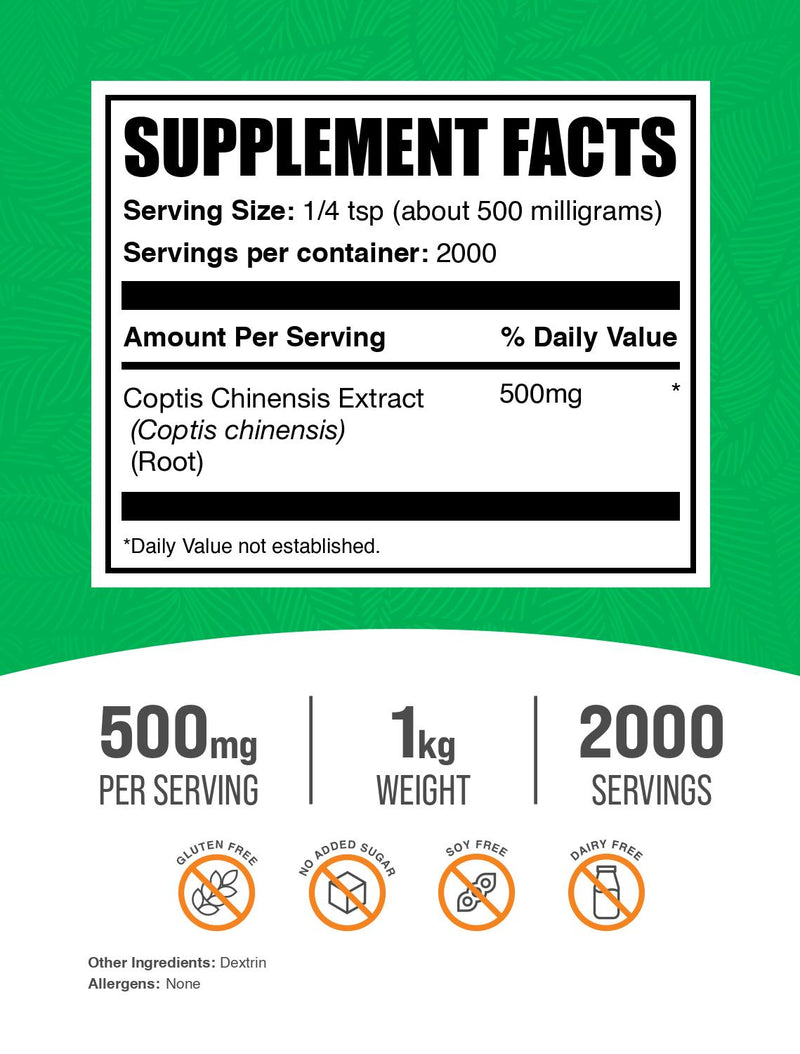 BulkSupplements Coptis Chinensis Extract Powder - 500mg per Serving - 1 Kilogram (2.2 lbs) - 2000 Servings