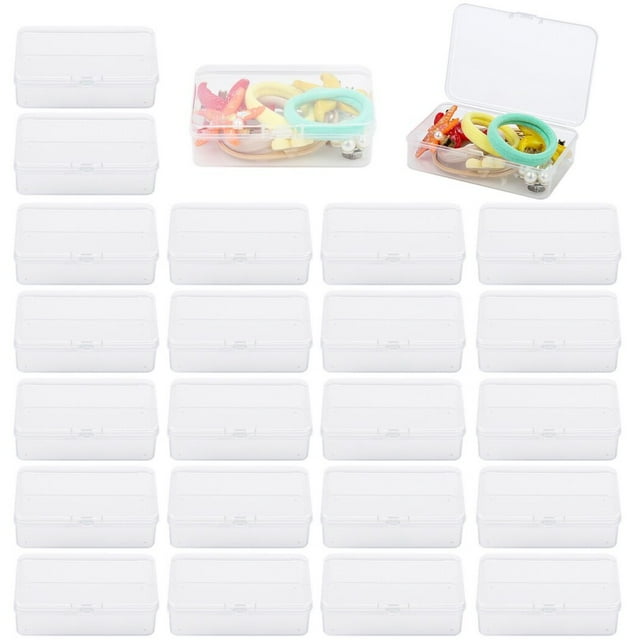 24 PCS Hair Tie Organizer, Transparent Mini Storage Box, Rectangle Clear Plastic Storage Container, Portable Small Items Holder with Lid for Home, Offices, Business Trips, Travels