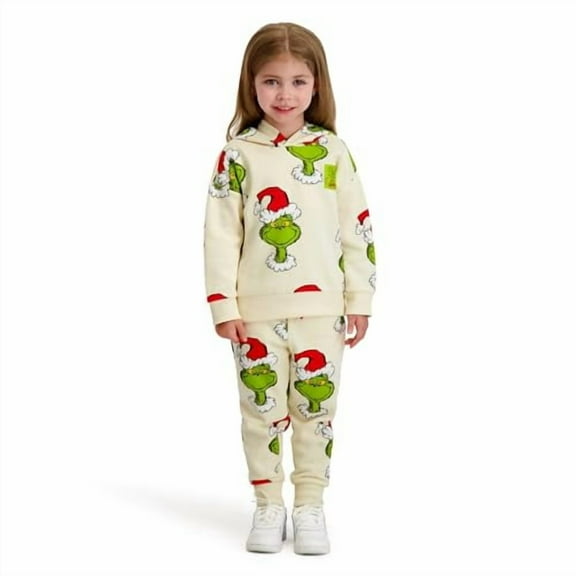 Hooded Grinch Printed Sweatshirt and Jogger Set, Beige, 18M