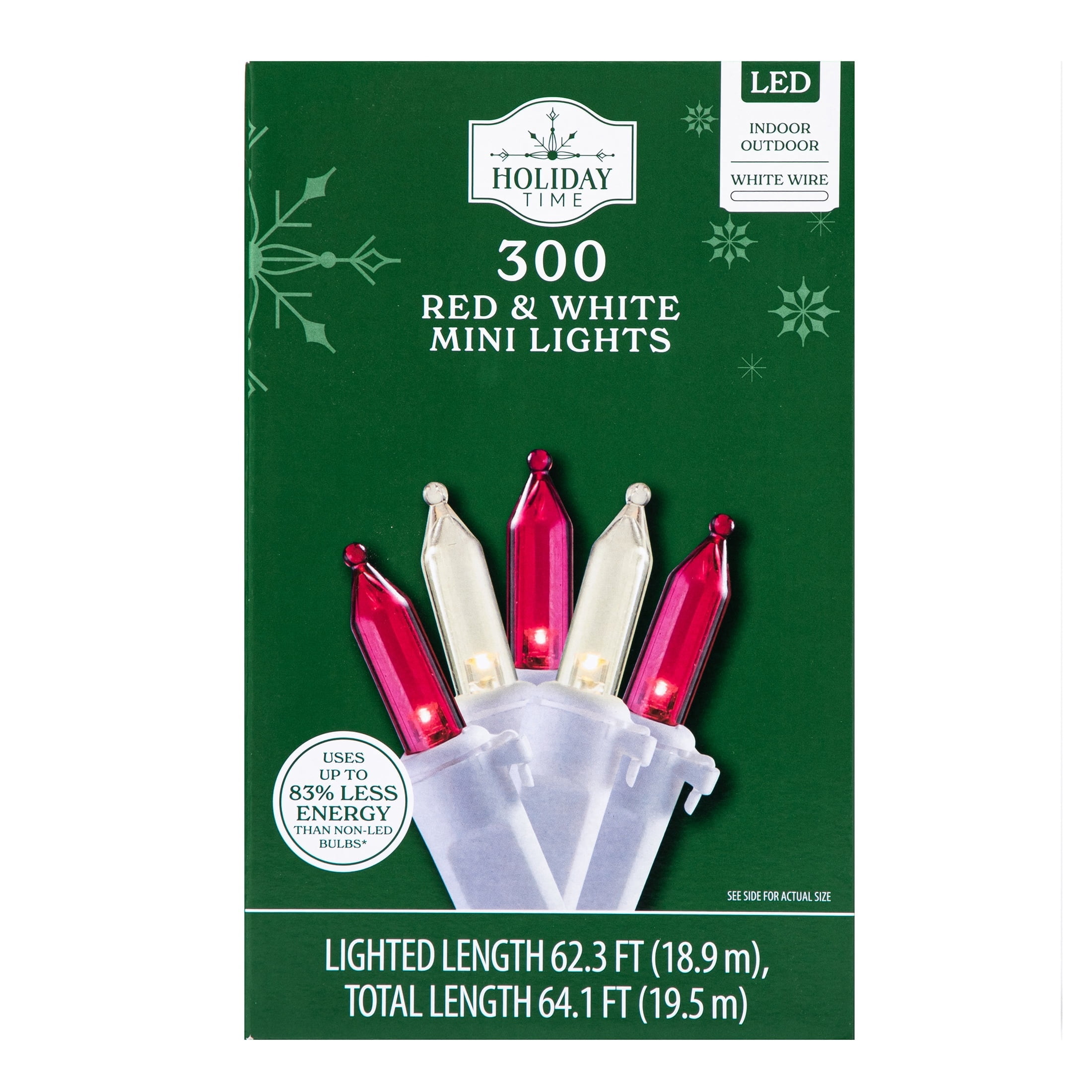 Indoor/Outdoor 300-Count LED Mini Christmas String Lights, Red and Warm White, White Wire, 62.3', by Holiday Time