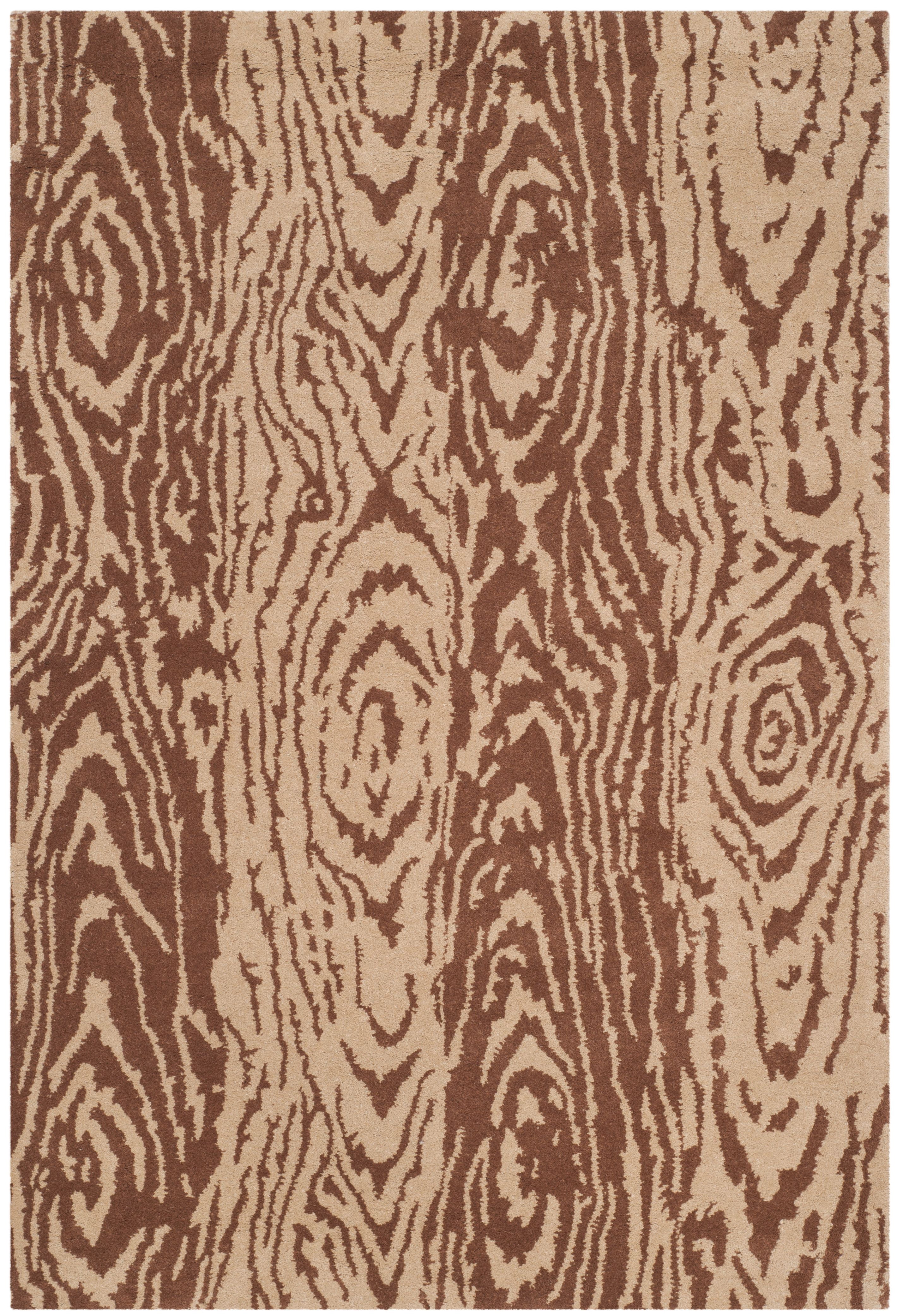 SAFAVIEH Martha Stewart Layered Faux Bois Woodworks Wool Area Rug, Sequoia, 4' x 6'