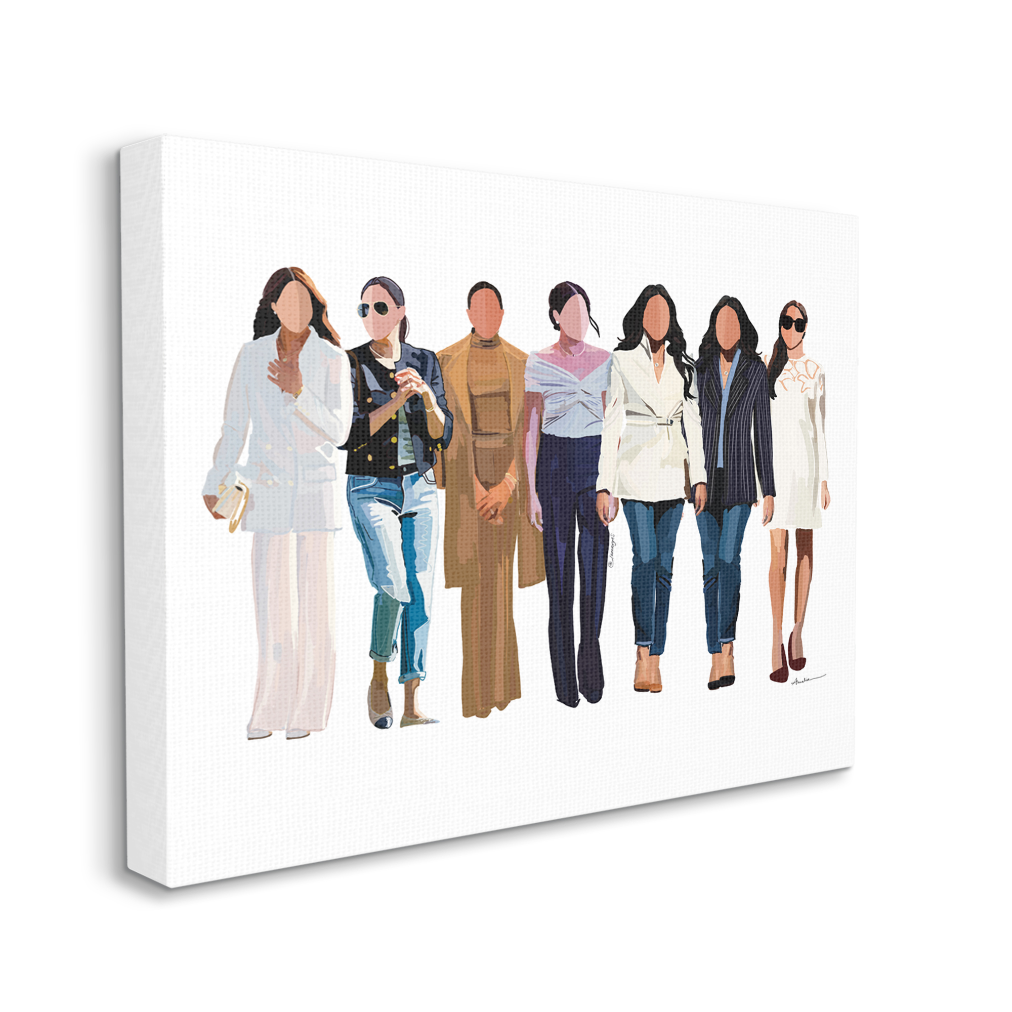 Stupell Industries Trendy Glam Women Walking Varied Fashion Outfits Graphic Art Gallery Wrapped Canvas Print Wall Art, Design by Amelia Noyes