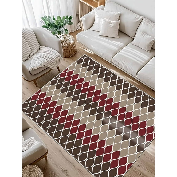 Brown Red Area Rug for Bedroom 5x7 Ft Geometric Medieval Super Soft fuzzy Throw Rug Non-Slip Fluffy Plush Indoor Floor Carpet for Living Room Nursery Home Decor