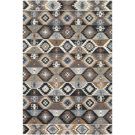 Brown Geometric Pattern - 2' x 3' Geometric Patterned Brown and Ivory Rectangular Area Throw Rug