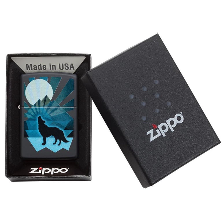 Zippo Wolf and Moon Design Black Matte Pocket Lighter