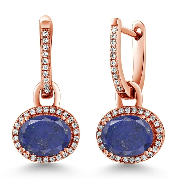 Gem Stone King 4.84 Ct Oval Blue Lapis 18K Rose Gold Plated Silver Earrings