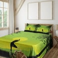 thumbnail image 3 of Ambesonne Nature Fitted & Top Sheet Set with Shams, Sunset Sky in Forest, Green Black Yellow, 3 of 8