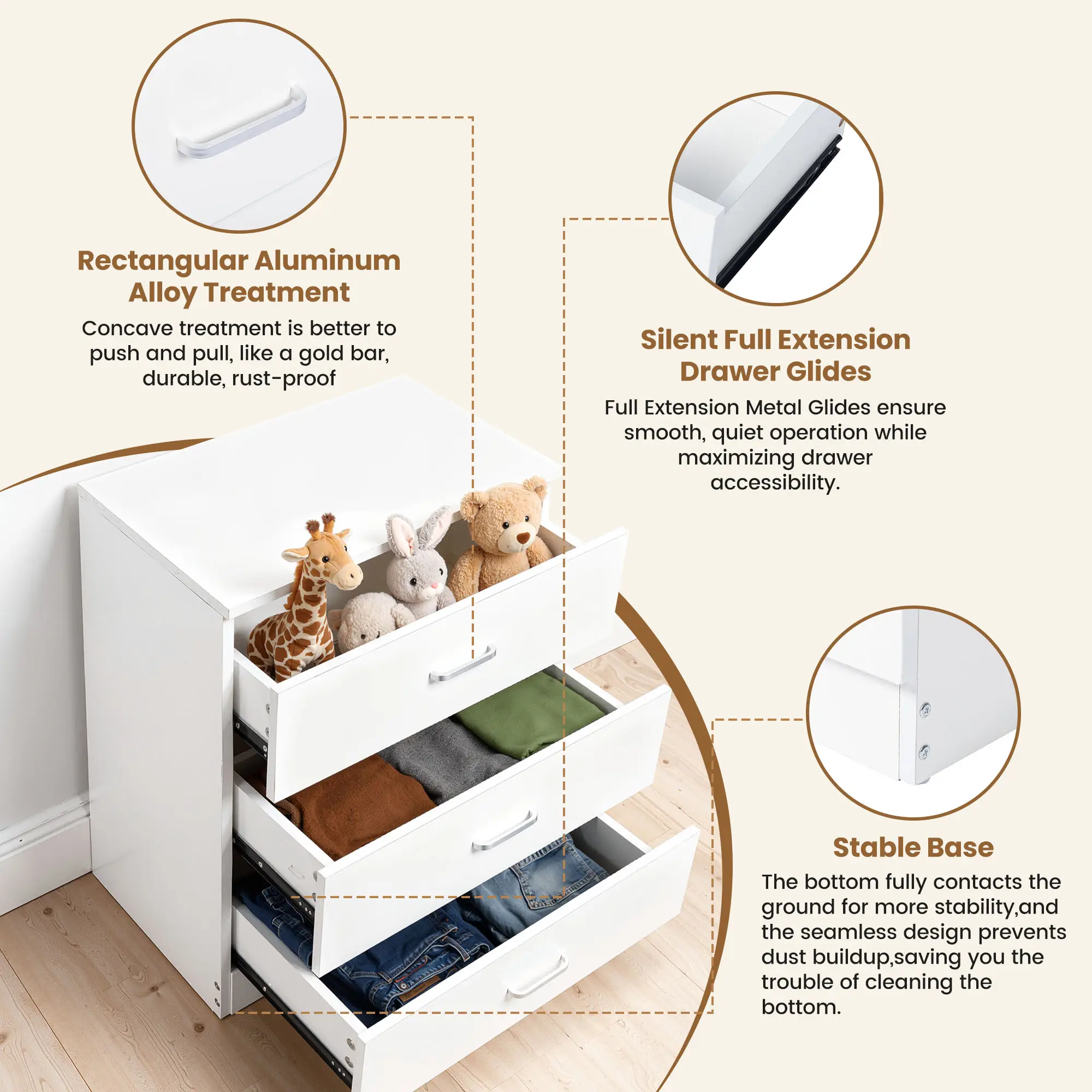 Enyopro Dresser for Bedroom, Wood 3 Drawer Dresser Storage Drawer, White Living Room Hallway Closets Drawer Chest