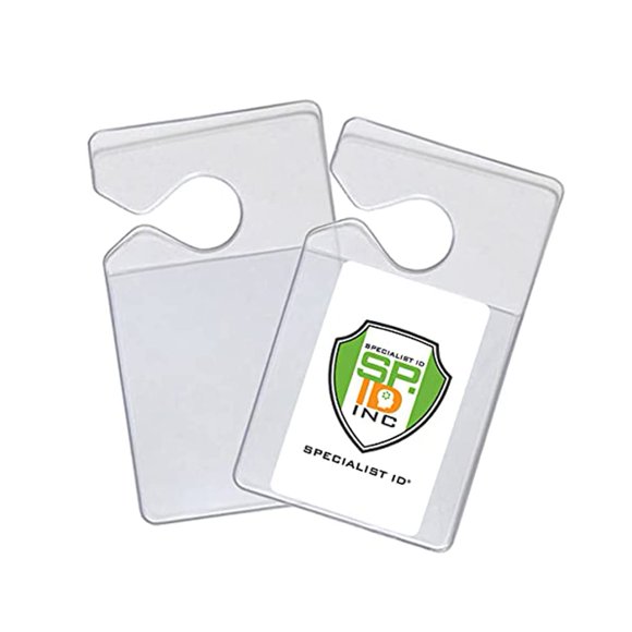 2 Pack - Clear Parking Permit Holder - Durable Vertical Parking Lot Pass Rear View Mirror Hanger - for Small Stickers and Passes - for Car or Truck by Specialist ID