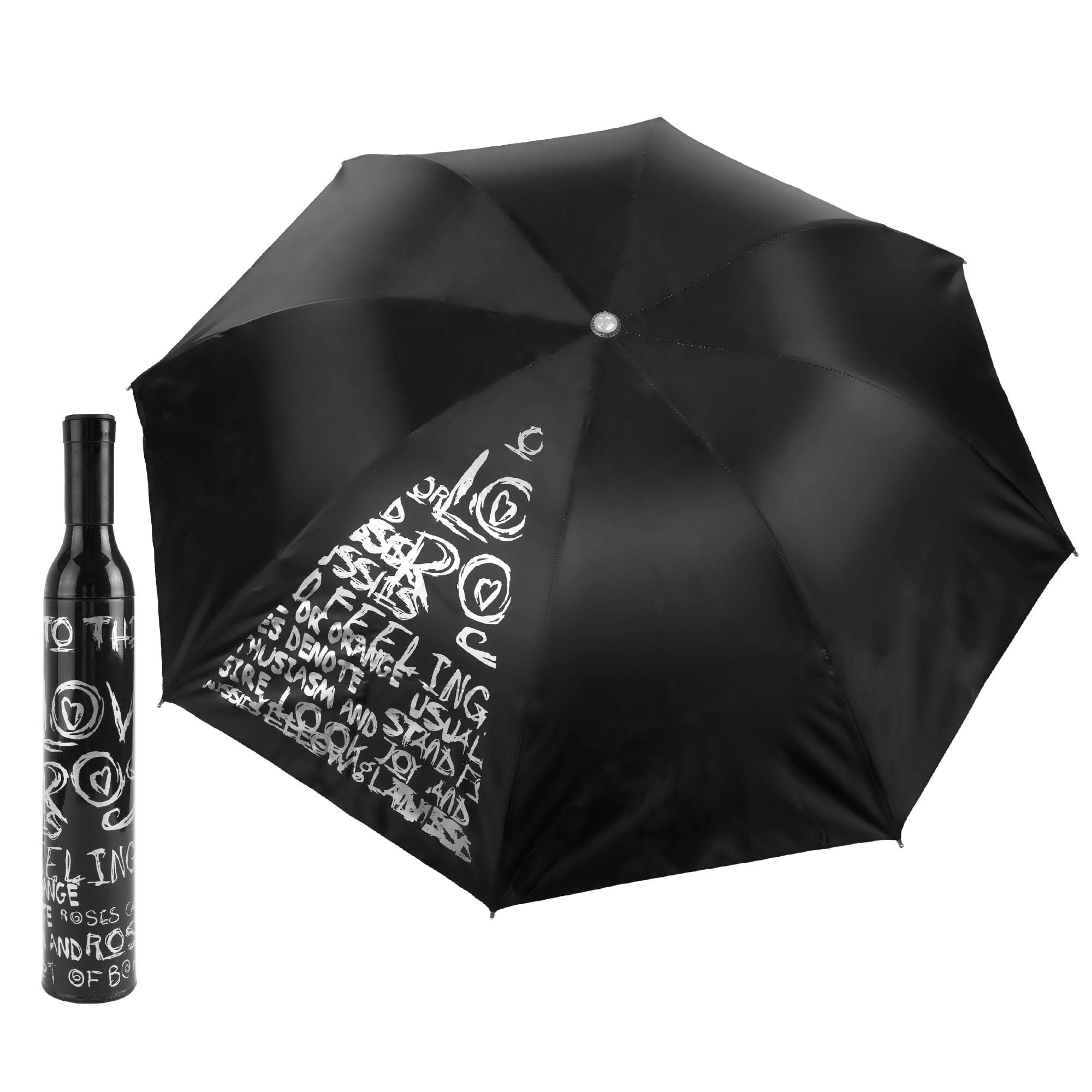38" Umbrella Wine Bottle Umbrella Black & Silver by Trademark Home