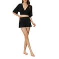 thumbnail image 2 of INSPIRE CHIC Women's V Neck Crop Shirt and Shorts 2 Piece Pajama Set Yoga Flare Sleeve Loungewear S Black, 2 of 5
