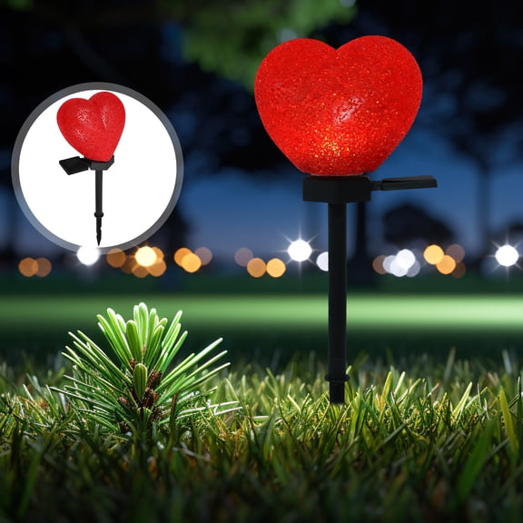 Raindrops WORGEOUS Solar Garden Lights Outdoor Heart Valentine Decorations 1 Set Lawn Lamp Stake Red