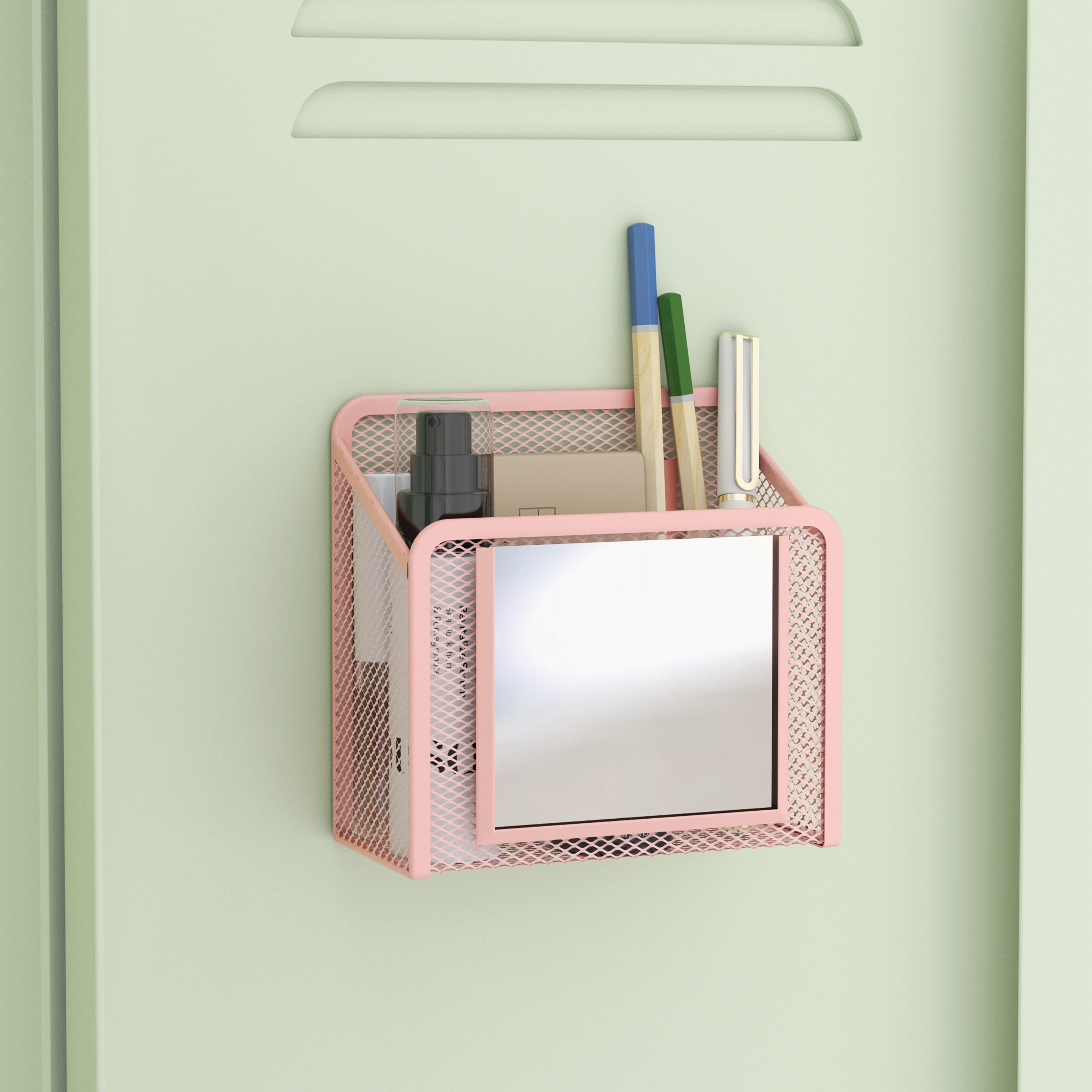 U Brands Locker Magnetic Mesh Mirror Cup, 5.71 x 2.4 x 5 in., Rectangle, Novelty, Pink