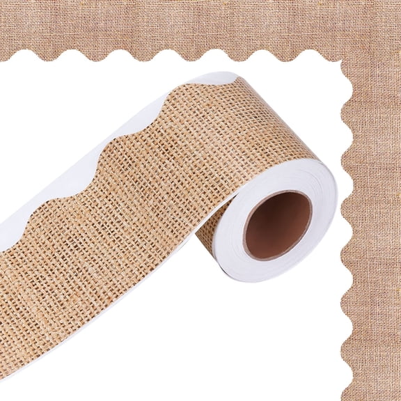 Self Adhesive Scalloped Burlap Border, 66 Feet Trim for Bulletin Boards Desks Lockers Walls Home Rustic Style Decor, Brown