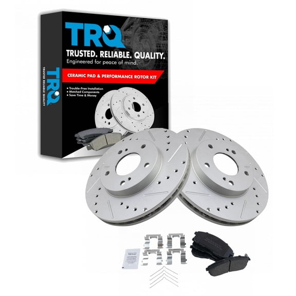 TRQ Front Performance Brake Pad & Rotor Kit Brake Pads Brake Rotors Set Semi-Metallic Premium G-Coated Fits Select 1999 Nissan Maxima