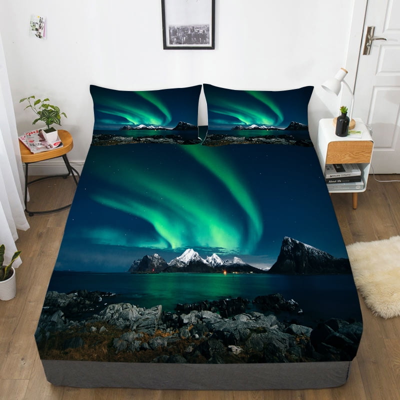 Bed Sheets Landscape Printed Bedding Cover Set Beding Sheets Soft Fitted  Cover,Queen (60x80)