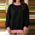 thumbnail image 2 of Women's Gingham Check Contrast Sweatshirt Ghalytn Mock Neck Drop Shoulder Loose Pullover Top, 2 of 5