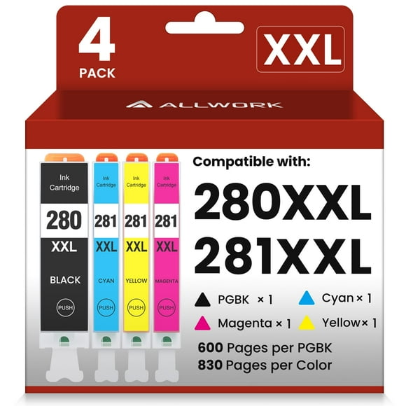 Cartucho de tinta ALLWORK CLI-281XXL compatible, paquete de 4