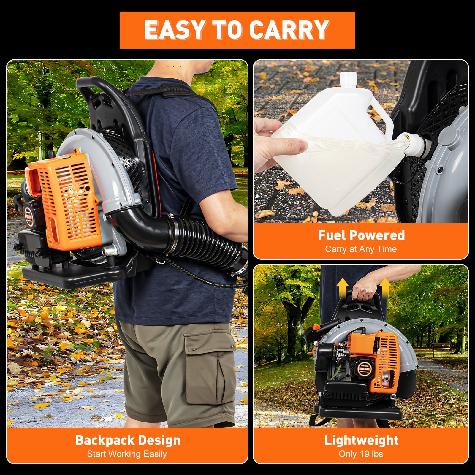 63cc 2 Stroke Leaf Blower Gas Powered Grass Sweeper for Lawn Care W/Backpack Harness